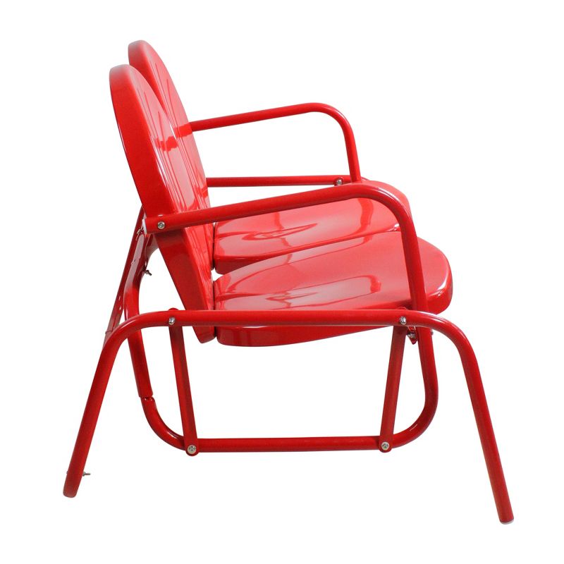 Northlight 2-Person Outdoor Retro Metal Tulip Double Glider Patio Chair, Red, 4 of 5