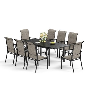 Captiva Designs 9pc Patio Geometric Pattern Extendable Steel Rectangle Table & Padded Sling Chairs - 1 of 4