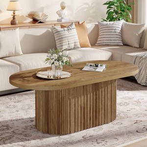 Lantine Oval Coffee Table, 47.2" Farmhouse Wood Center Table with Fluted Design for Living Room, Office, Apartment - 1 of 4