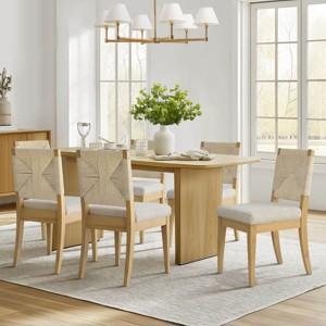 Woven Back Dining Chair Set of 6,Upholstered Armless Dining Chairs with Natural Wood Legs for Dining Room,Kitchen,Framhouse Furniture-Tanpinhause - 1 of 4