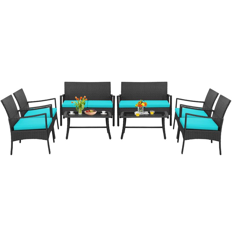 Costway 8PCS Patio Wicker Furniture Set Cushioned Chairs& Loveseat with Coffee Table Garden, 2 of 8
