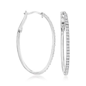 Ross-Simons 0.50 ct. t.w. Diamond Oval Hoop Earrings in Sterling Silver - 1 of 3
