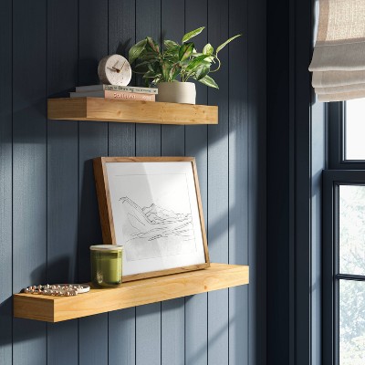 24" Natural Light Wood Floating Wall Shelf