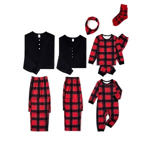 PATPAT Christmas Family Pajama Set: Christmas Plaid Print Pajamas with Matching Plaid Socks - 1 of 4