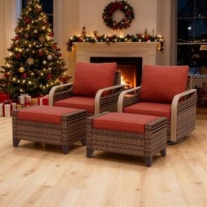 EAGLE PEAK Wicker Outdoor Glider Rocking Chair, Swivel Rocker, 2 Chairs 2 Ottomans, 4 Piece - 1 of 4