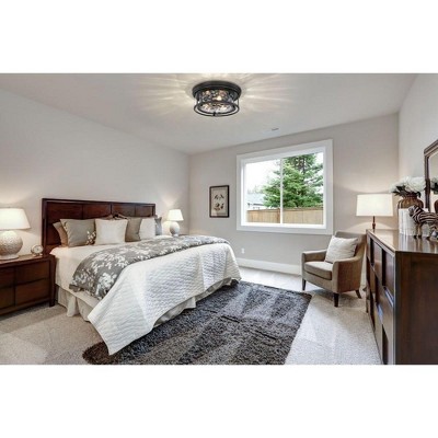 Matte Black and Clear Glass 3-Light Flush Mount Fixture