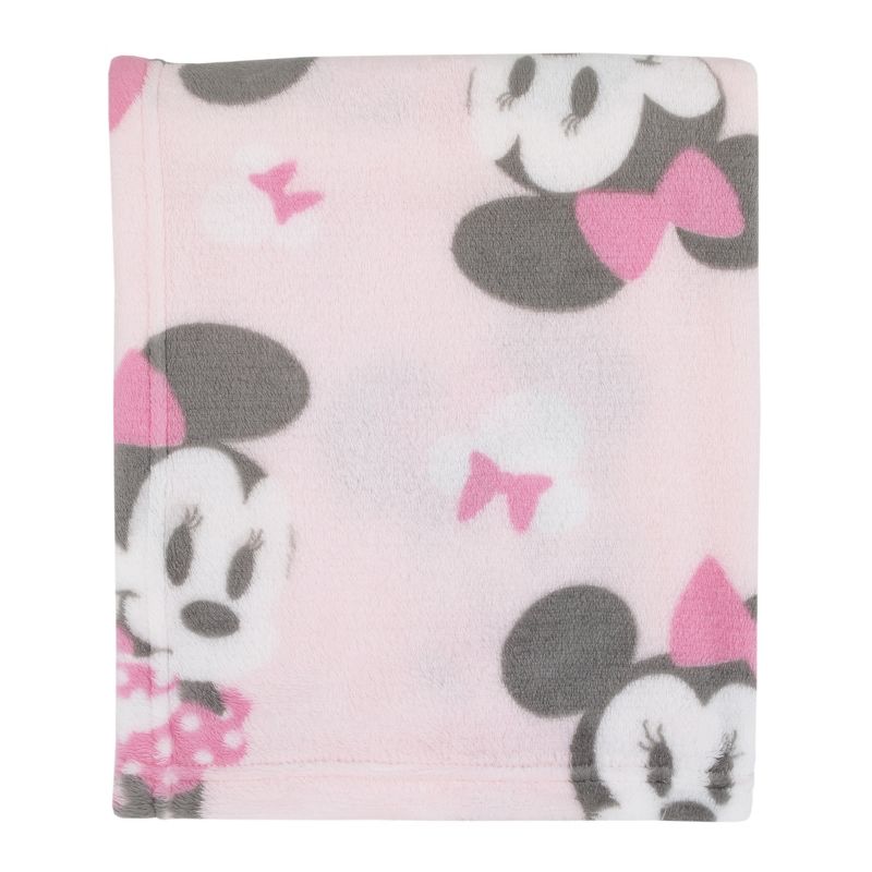 Disney Minnie Mouse Pastel Pink, White and Black Bows and Icons Super Soft Baby Blanket, 3 of 5