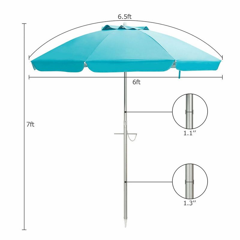 Costway 6.5FT Patio Beach Umbrella Sun Shade Tilt W/Carry Bag Blue, 3 of 11