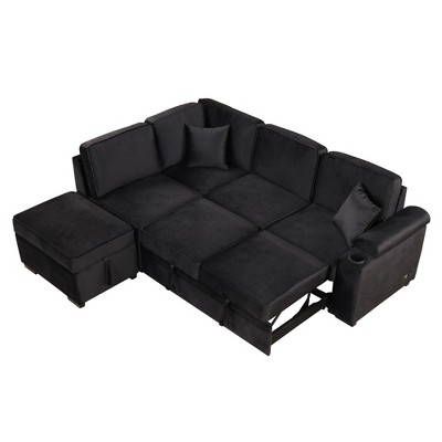 NicBex Modern 84.75" Pull Out Sofa Bed Velvet Convertible Sleeper Sofa with Storage Ottoman for Living Room