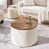 Lyngins 2-Piece Set Round Chenille Storage Ottoman with a Drum Shaped Small Stool– No-Assembly, Soft Padded Foot Stool, Ottoman with Storage - 2 of 4