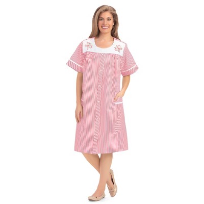 Collections Etc Embroidered Butterfly Snap-Front Short Sleeve Duster
