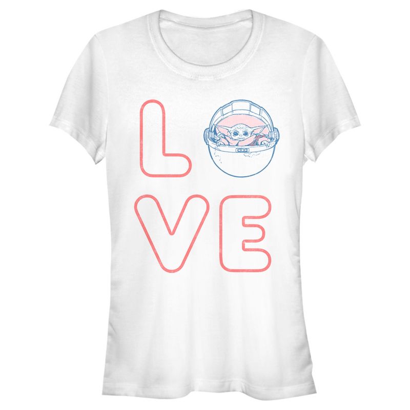 Juniors Womens Star Wars The Mandalorian Valentine's Day The Child Love Space Capsule T-Shirt, 1 of 5