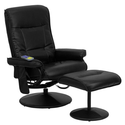 2pc Massaging Multi Position Recliner with Side Pocket Set Black - Riverstone Furniture Collection