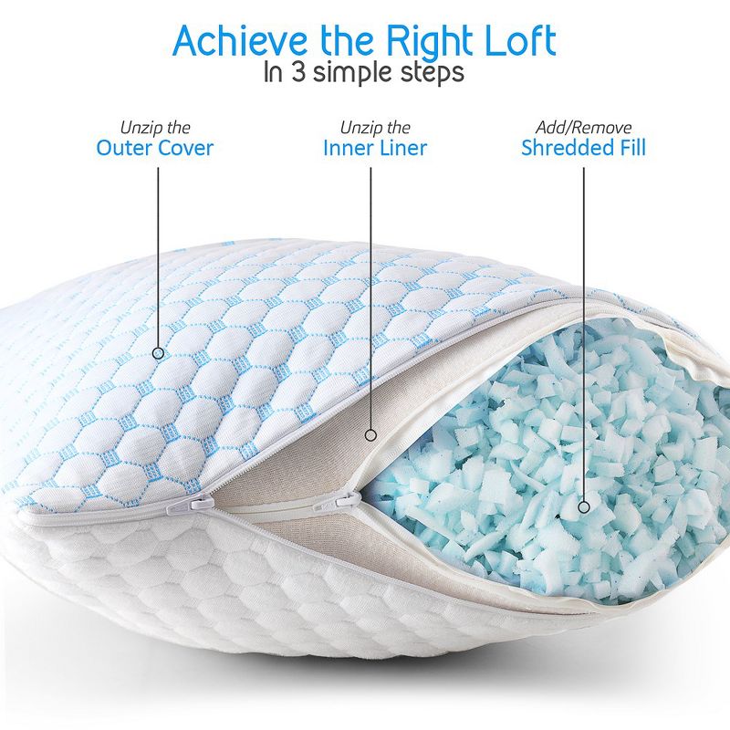 Nestl Colling Pillow, Adjustable Shredded Memory Foam Gel Infused  Cooling Pillow, 4 of 10
