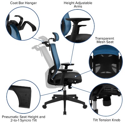 Ergonomic Blue Mesh High Back Swivel Office Chair