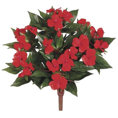 Allstate Floral New Guinea Impatiens Artificial Floral Bush - 13.7" - Tomato Red