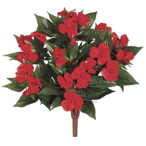 Allstate Floral New Guinea Impatiens Artificial Floral Bush - 13.7" - Tomato Red - 1 of 4