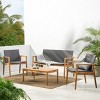 Outdoor Chat Set, Patio Furniture Set for 4 People, Wood Legs, Rattan Seats, Seats with Table, Loveseats-Coolbibila - 3 of 4