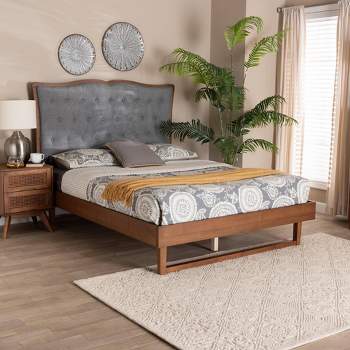 Baxton Studio King Padilla Fabric and Wood Platform Bed Gray/Walnut Brown