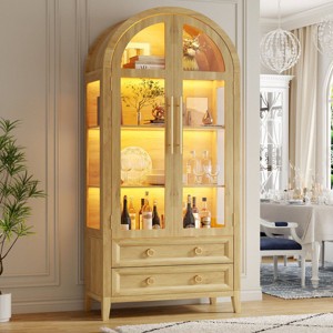 Vlsrka arched glass-door storage cabinet with LED lights,Wood - 1 of 4