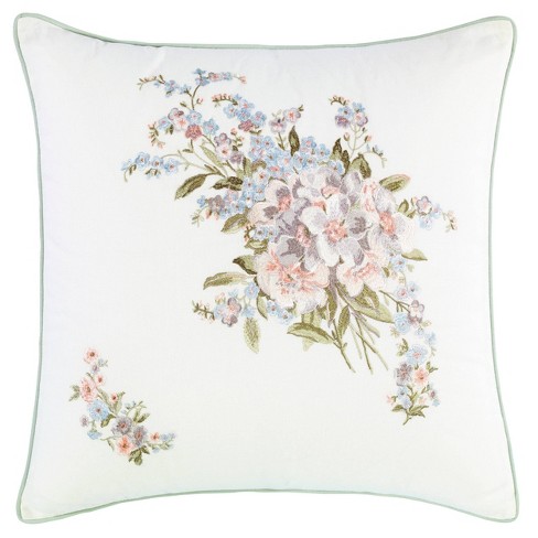 Laura Ashley Bedford Embroidered Pink Cotton Throw Pillow