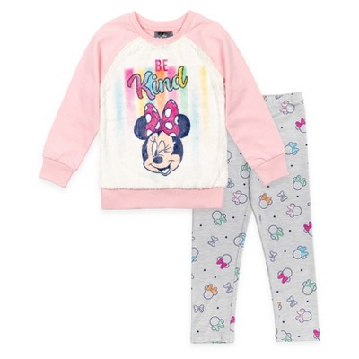 Disney Minnie Mouse Girls Fur French Terry Sweatshirt and Leggings Outfit Set Toddler to Little Kid