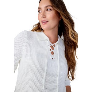 Jessica London Pullover Collared Lace Up Shaker Sweater - 1 of 3
