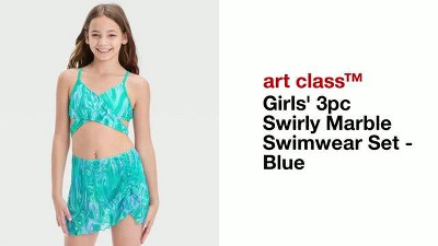 Girls' 3pc Swirly Marble Swimwear Set - Art Class™ Blue : Target