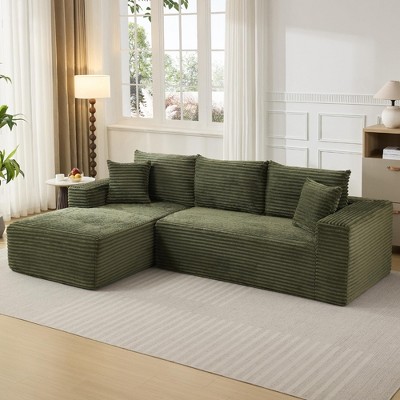 L-Shaped Modular Sectional Couch for Living Room, Plush Corduroy Fabric Upholstered Sofa, Modern Lounge, No Assembly Required