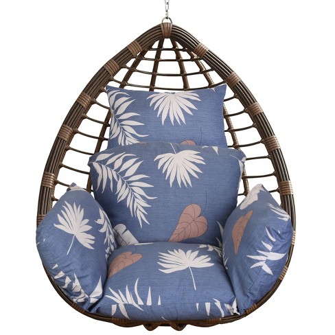 NewHome "Egg Chair Cushion with Headrest - Soft, Thick Hanging Basket Seat Pad for Swing & Lounge Chair" BlueBeige - image 1 of 4