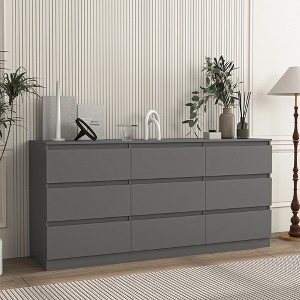 Resenkos Modern Mid Century 6 Drawer Wide Dressers Chests for Bedroom, Chest of Drawer Organizer Grey - 1 of 4