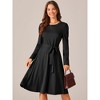 Seta T Women's Puff Long Sleeve Crewneck Knee Length Tie Waist Casual Dress with Pockets - 3 of 4