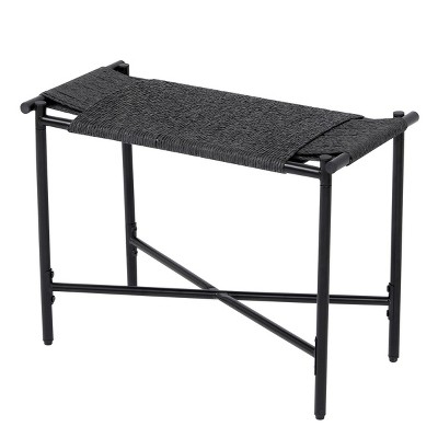 FURNIinspire Ottomans and Benches Handwoven Paper Rope Ottoman with Metal Frame Design for Contemporary Living Spaces, Black, 24.41"*12.2"*4.13"