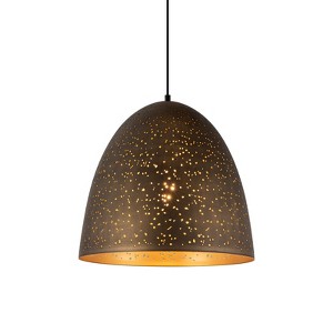 LLHZSY 1-Light 15 3/4" Dome Kitchen Island Pendant Light With Hollowed-Out Shade - Vintage Brass - 1 of 4
