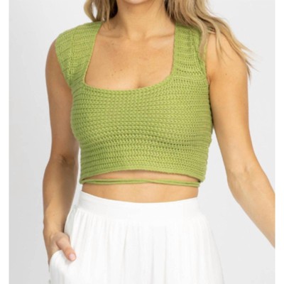 Women's KNIT CROSS-TIE BACK CROP TOP - Polagram