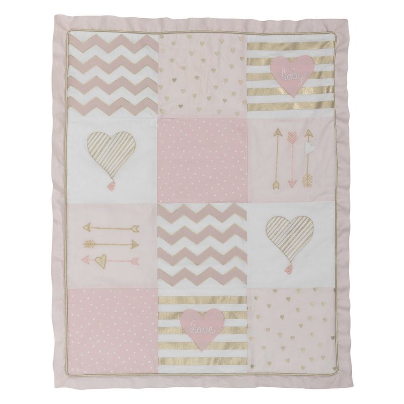 Lambs & Ivy Baby Love Pink/Gold Girl Heart 4 Piece Crib Bedding Set, 2 of 8