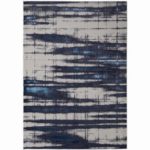HomeRoots 7' X 10' Ivory and Blue Abstract Power Loom Distressed Non Skid Area Rug - 1 of 3