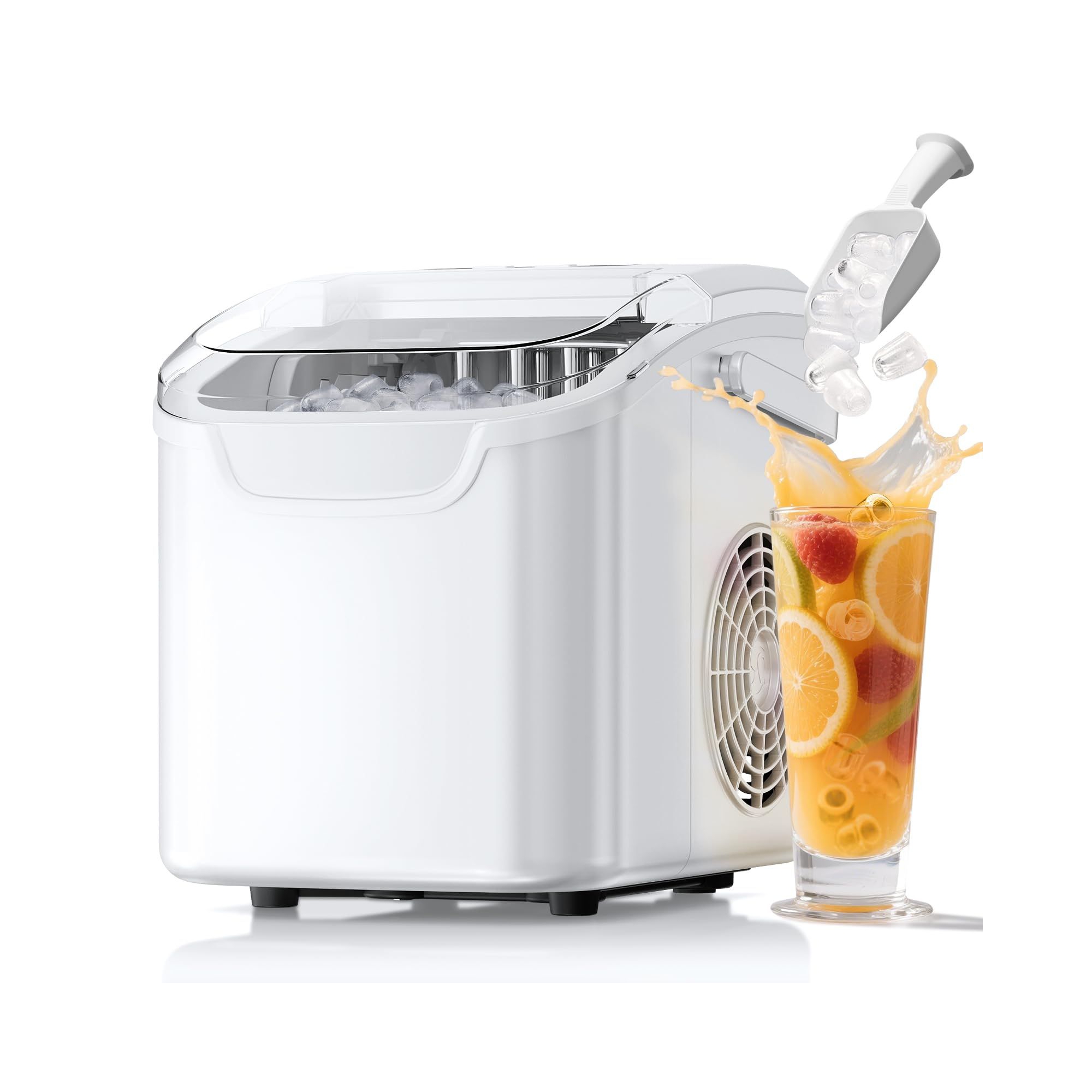 Portable Countertop Ice Maker – 26 lbs/Day, Fast 6-Min Ice, Self-Cleaning, Energy Efficient, for Home, RV, Outdoor & Office Use, WHITE