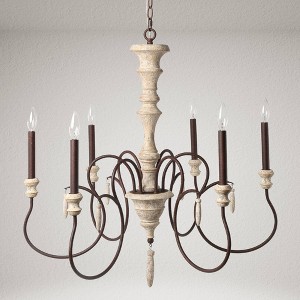 LNC Lupus 6-Lights 31" French Country/Cottage Candle Chandelier,Disressed White Wood and Bronze - 1 of 4