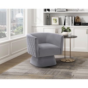 CAVINAS 18" Swivel Chair for Living Room,Upholstery Accent Chair with Solid Wood,Diamond Stitched Back - 1 of 4