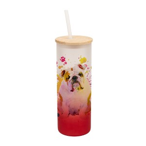 100 North 25 Ounce Frosted Glass Gradient Travel Tumbler With Straw & Wooden Lid, English Bulldog Paint Splatter Red - 1 of 4