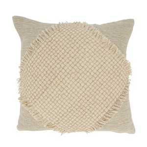 Saro Lifestyle Diamond Elegance Fringe Poly Filled Pillow, Beige, 20"x20" - 1 of 3