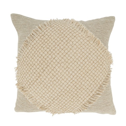 Saro Lifestyle Diamond Elegance Fringe Poly Filled Pillow, Beige, 20"x20" - image 1 of 3