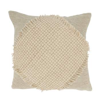 Saro Lifestyle Diamond Elegance Fringe Poly Filled Pillow, Beige, 20"x20"