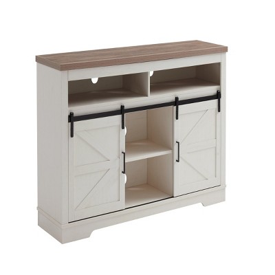 GlasFlength TV Stands and Consoles Entertainment Center with Sliding Barn Doors and Storage Shelves for Living Room, White, 58.11"*15.35"*33.03"