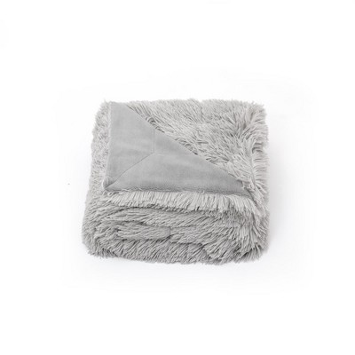 Silver Reversible Faux Fur and Fleece Throw Blanket 60" x 70"