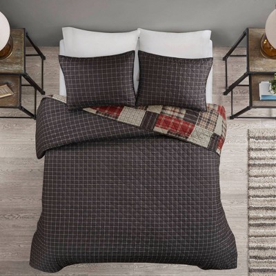 Full Red and Black Microfiber Reversible Quilt Set