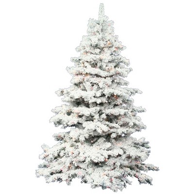 Vickerman Flocked Alaskan Pine 6.5 Feet Artificial Pre Lit Christmas Tree for Holiday Season with 700 Multicolor Lights and 1045 PVC Tips, White