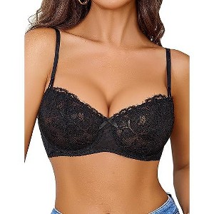 Avidlove Women's Lace Bra Sheer Balconette Underwire Unlined Everyday Bras Lingerie - 1 of 4