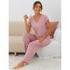 cheibear Women's Short Sleeve Top with Long Pants Modal Casual 2 Piece Loungewear Set - 4 of 4